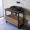 Console Sink Vanity With Matte Black Vessel Sink and Natural Brown Oak Drawer, 35